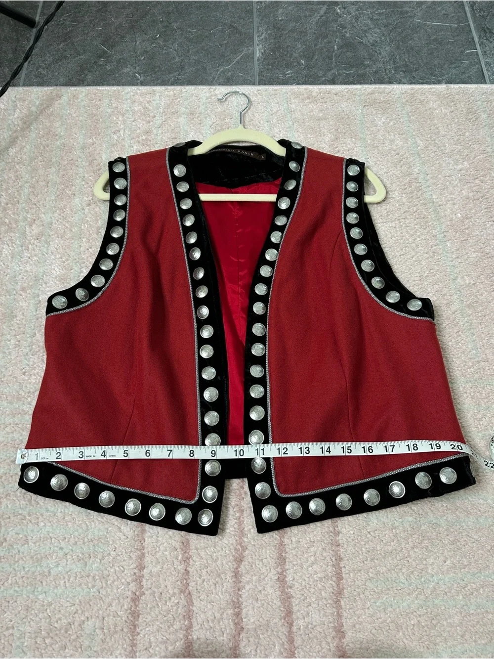Double D Ranch Black Velvet Red Silver Coin‎ Studded Western Vest Size Large - Picture 9 of 10